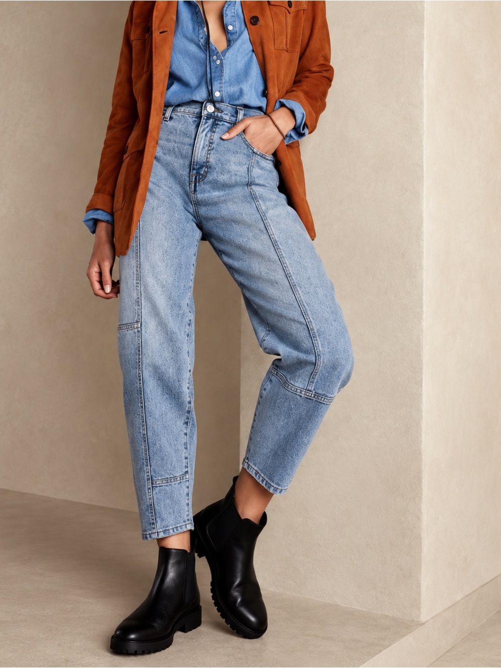 Banana Republic $110 High-Rise Barrel Jeans fit big